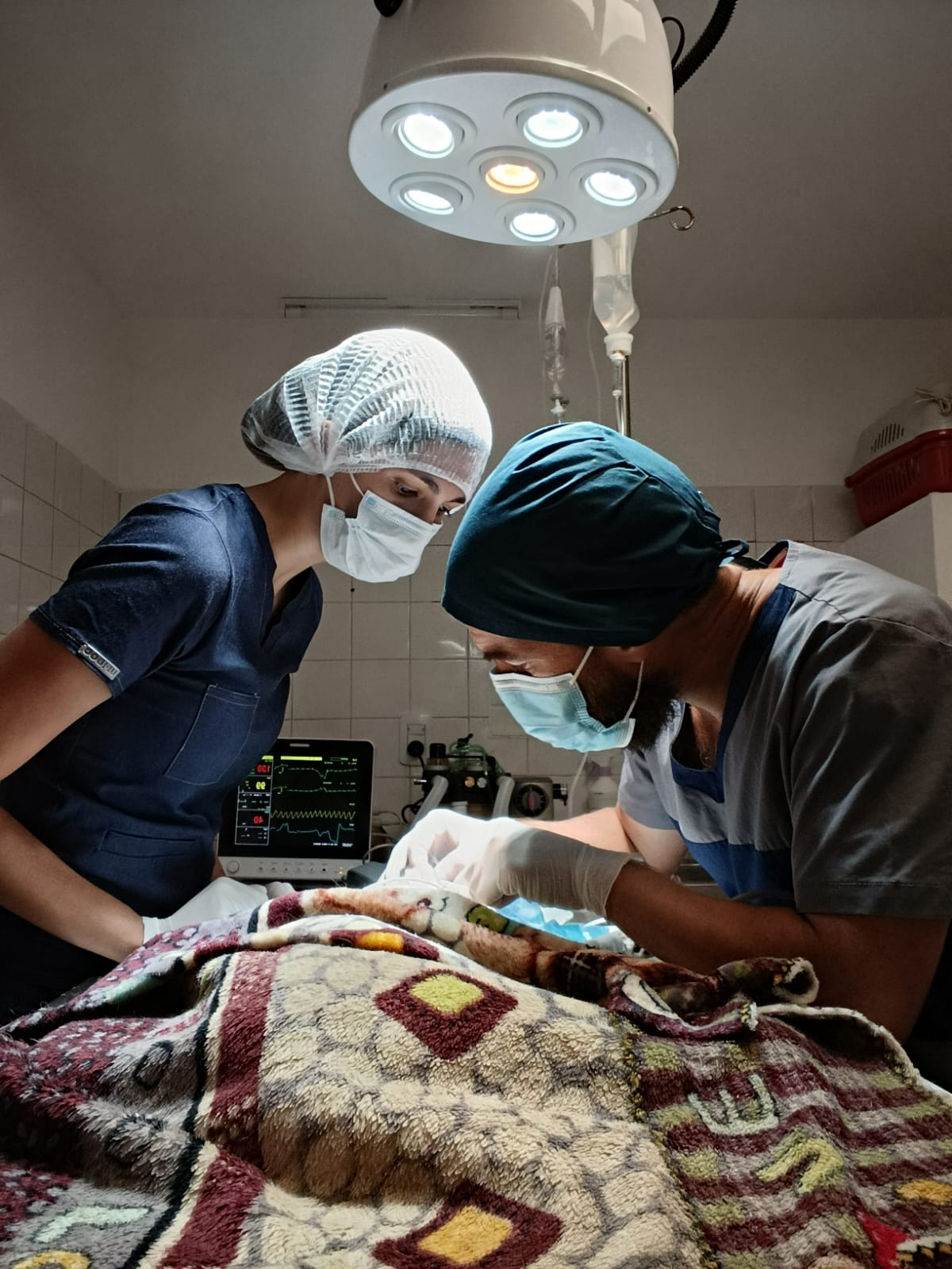 El equipo de Clivad durante una cirugía, con el paciente monitoreado en quirófano